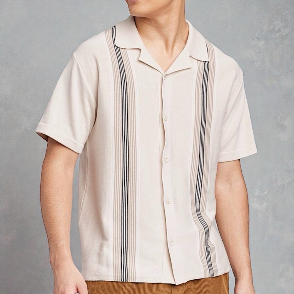 Original Use Cream and Black Striped Polo